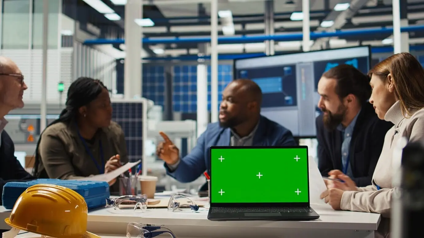 Инженеры завода используют ноутбук с зелёным экраном для увеличения выработки энергии.